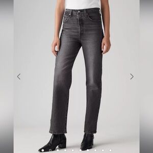 Levi's Ribcage Straight Ankle Jeans High Waist Washed Black Wash Denim Size 29